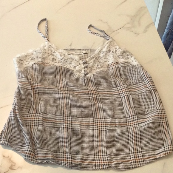 Abercrombie and Fitch plaid and white lace trim camisole, XS - Picture 1 of 4